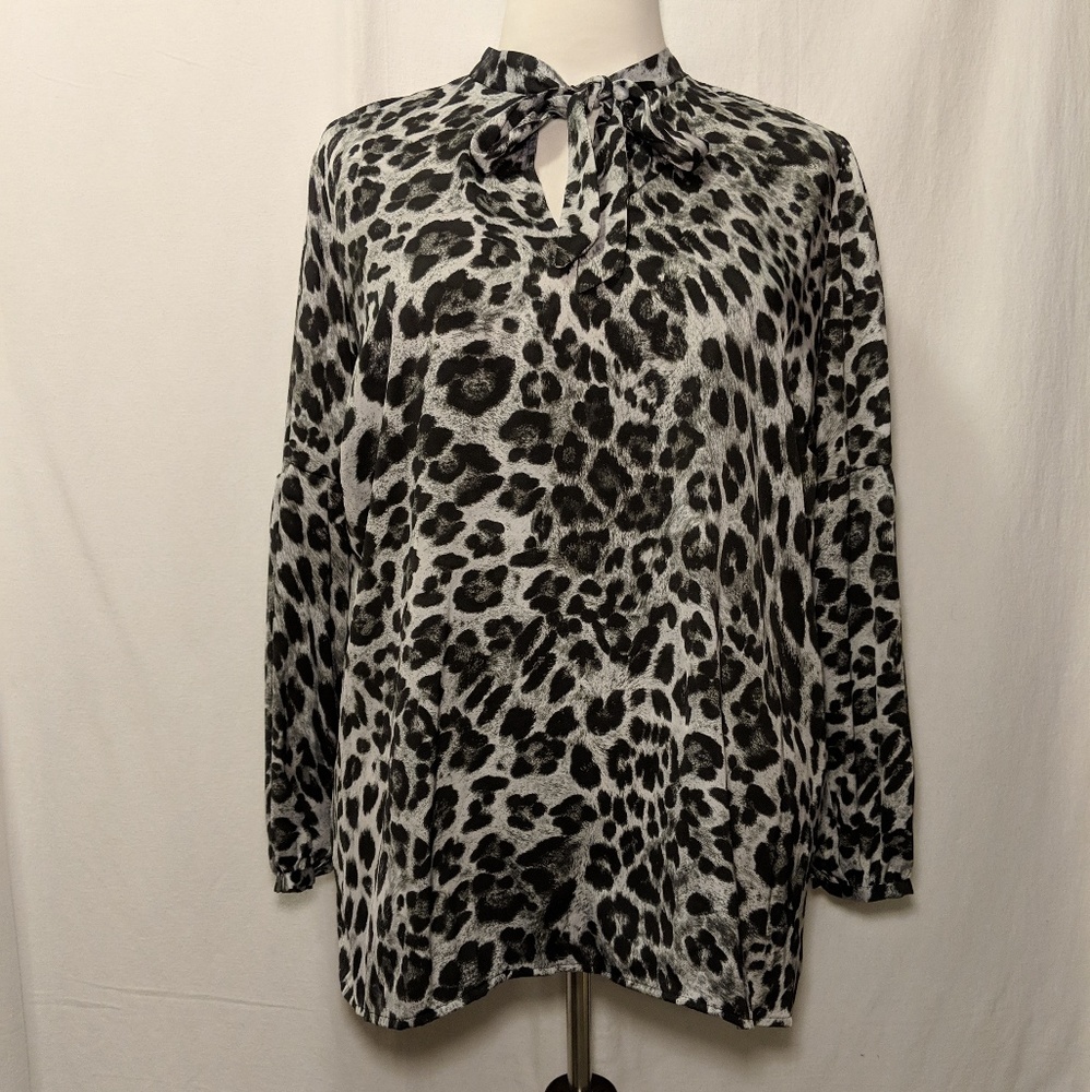 Michael Kors Leopard Print Long Sleeve Blouse